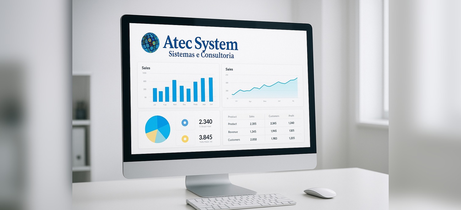Painel de gestão AtecSystem com indicadores de vendas